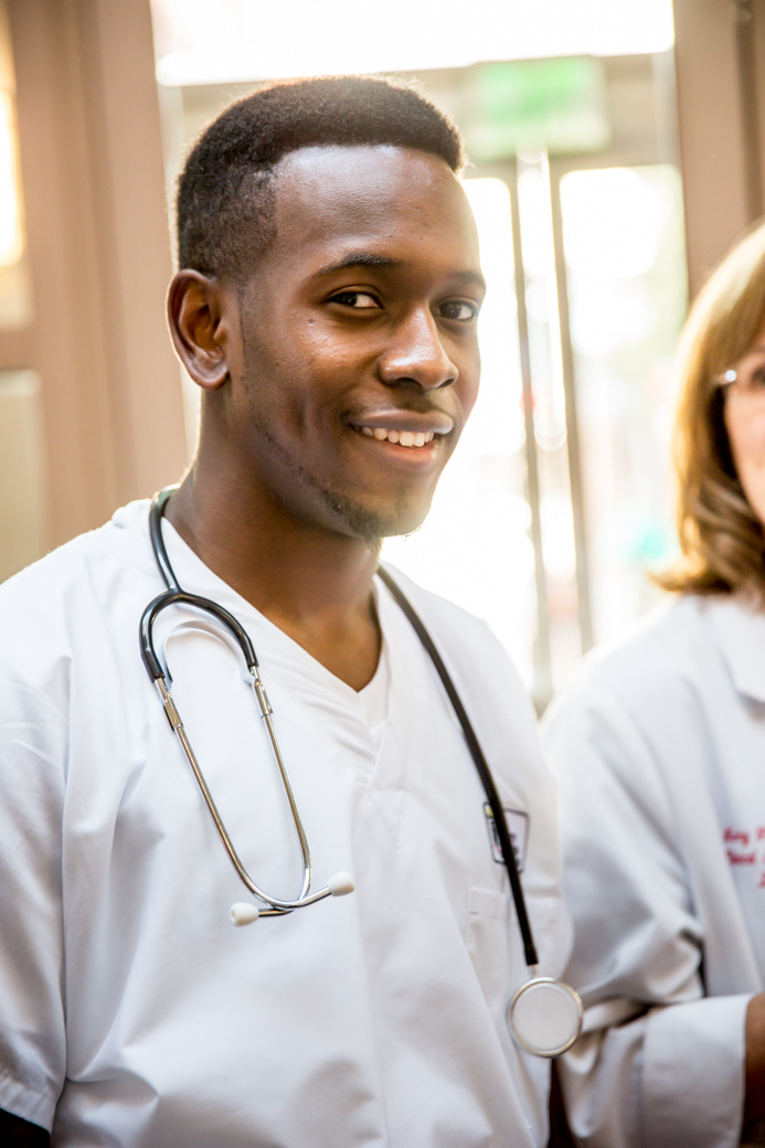 Male African American Nursing student with stethoscope.